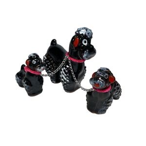 Vintage Poodle Schnauzer Dog & Puppies In Chains Family Figurine Set 3 Pcs Japan